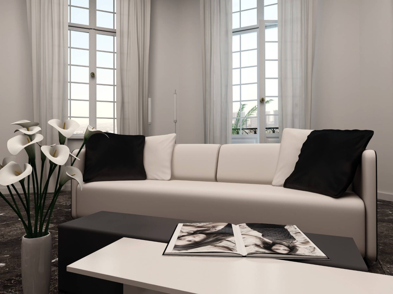 A stylish living room space with a bay window inclusion at Rico's Window Coverings & Film near Sacramento California (CA)