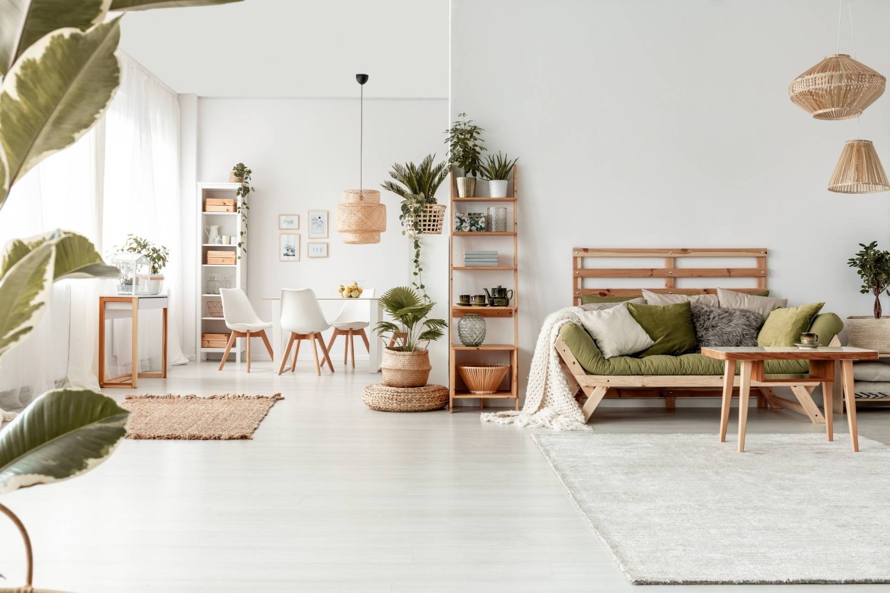 A living room and dining room with Scandinavian interior design elements near Sacramento, California (CA)